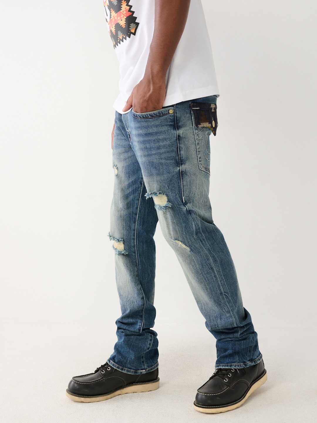 True Religion Ricky Jeans Worn Trophy Rips Medium Wash