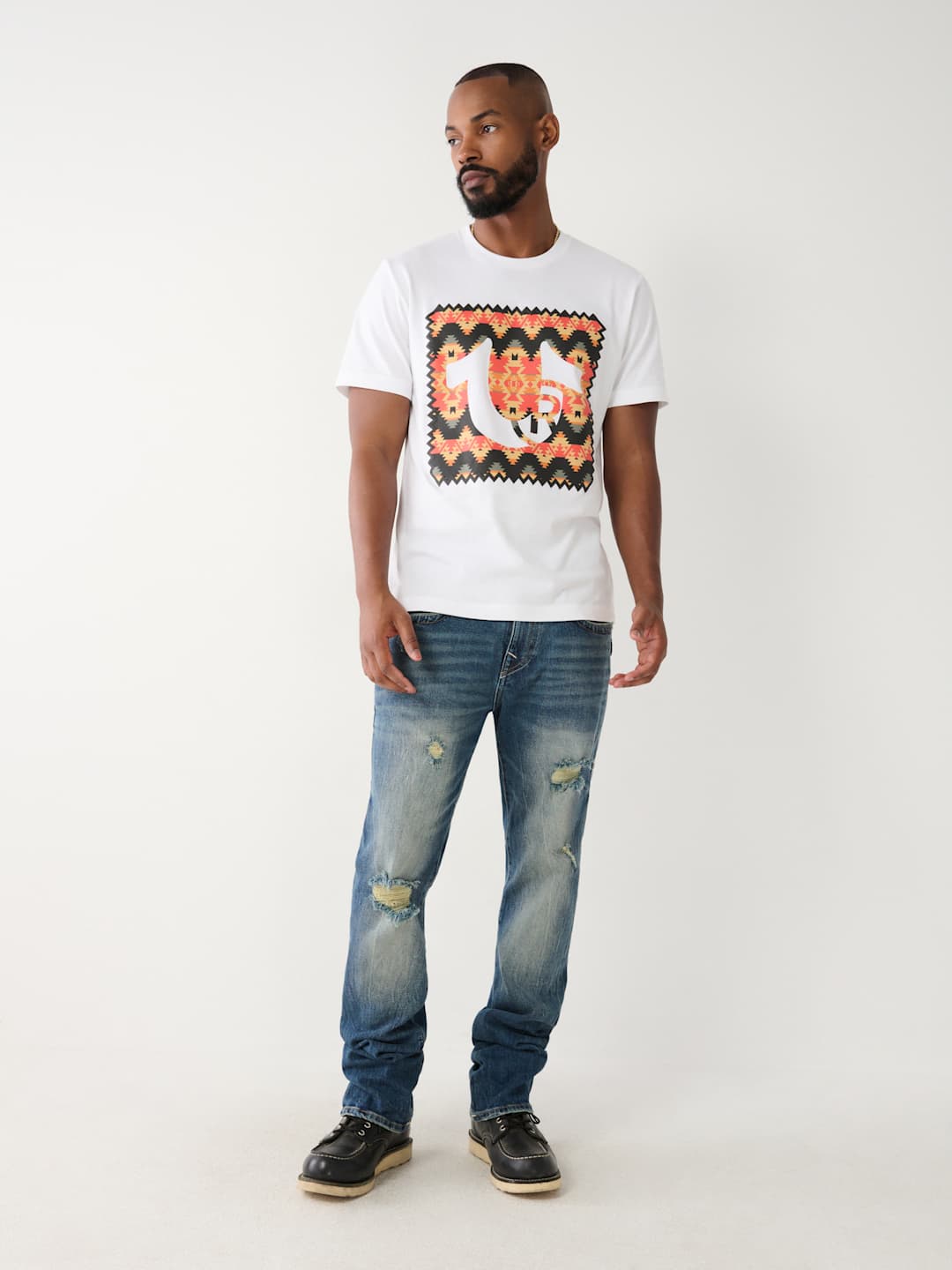 True Religion Ricky Jeans Worn Trophy Rips Medium Wash