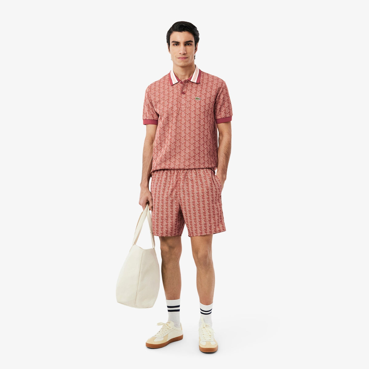 Mid Length Monogram Print Swim Trunks