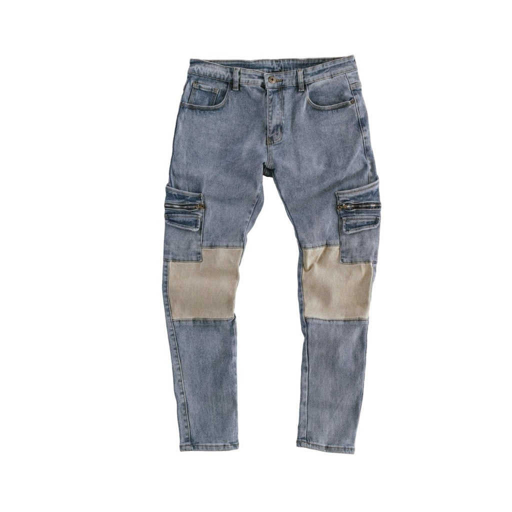 Men's Slim fit Utility Patchwork Cargo Denim Jeans