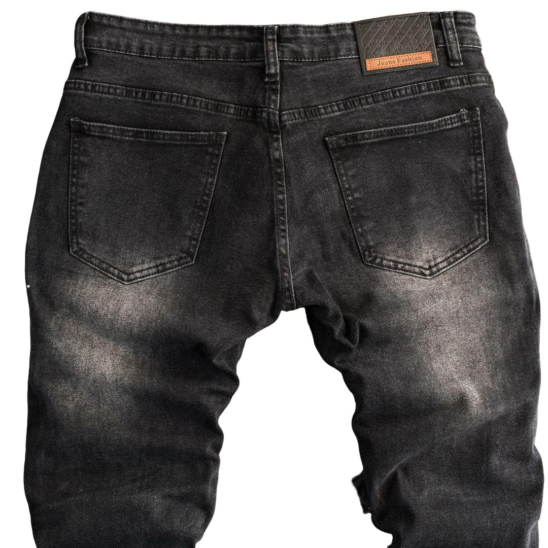 Men's Black Distressed Strap Denim Jeans